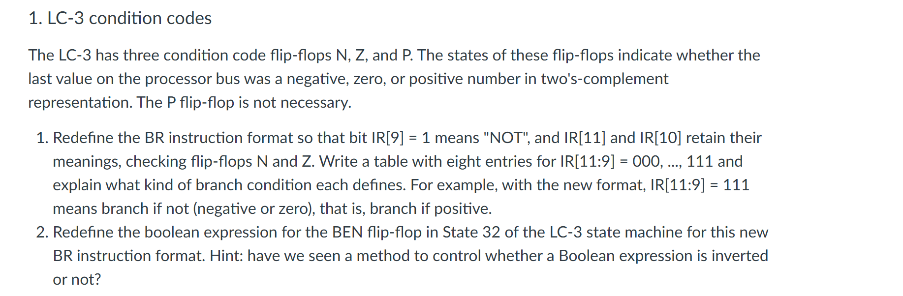 1 . LC - 3 condition codes The LC - 3 has three