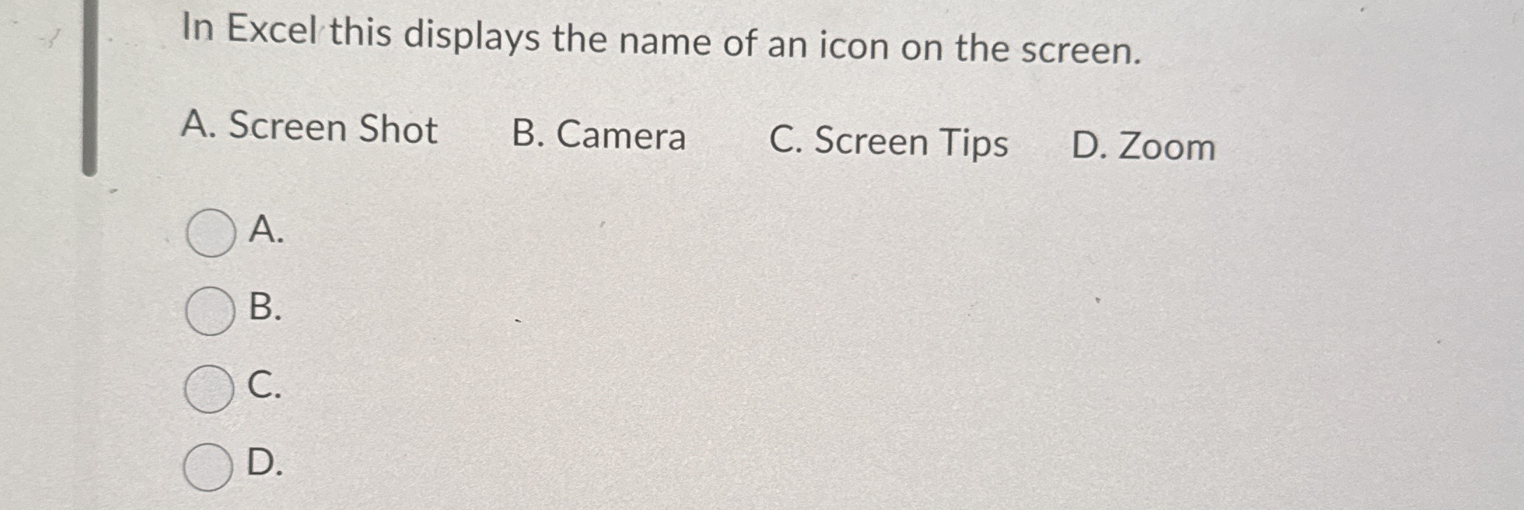In Excel this displays the name of an icon on the