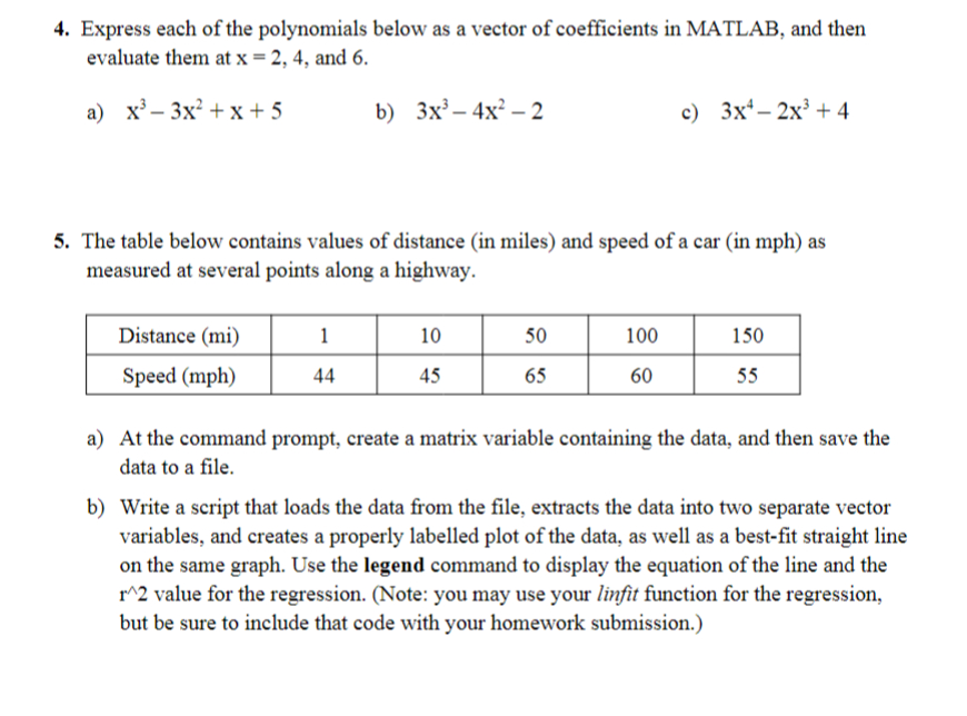 MATLAB Express each of the polynomials below as a