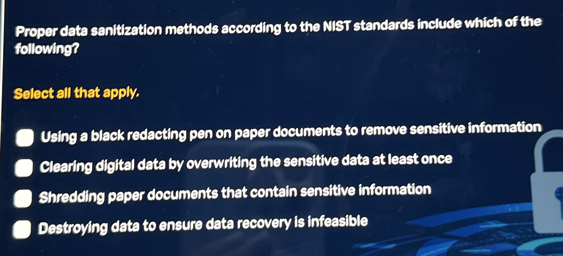 Proper data sanitization methods according to the