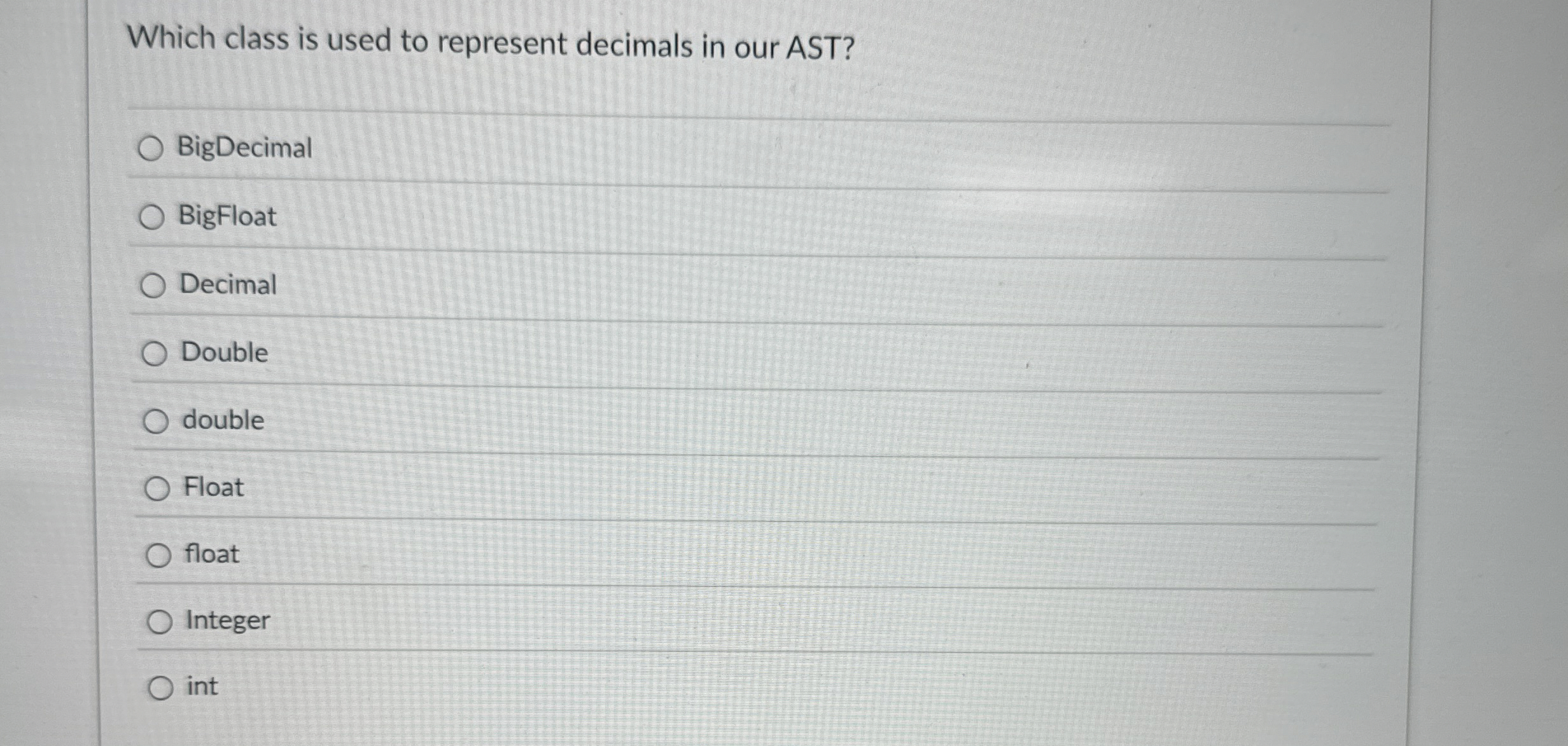 Which class is used to represent decimals in our