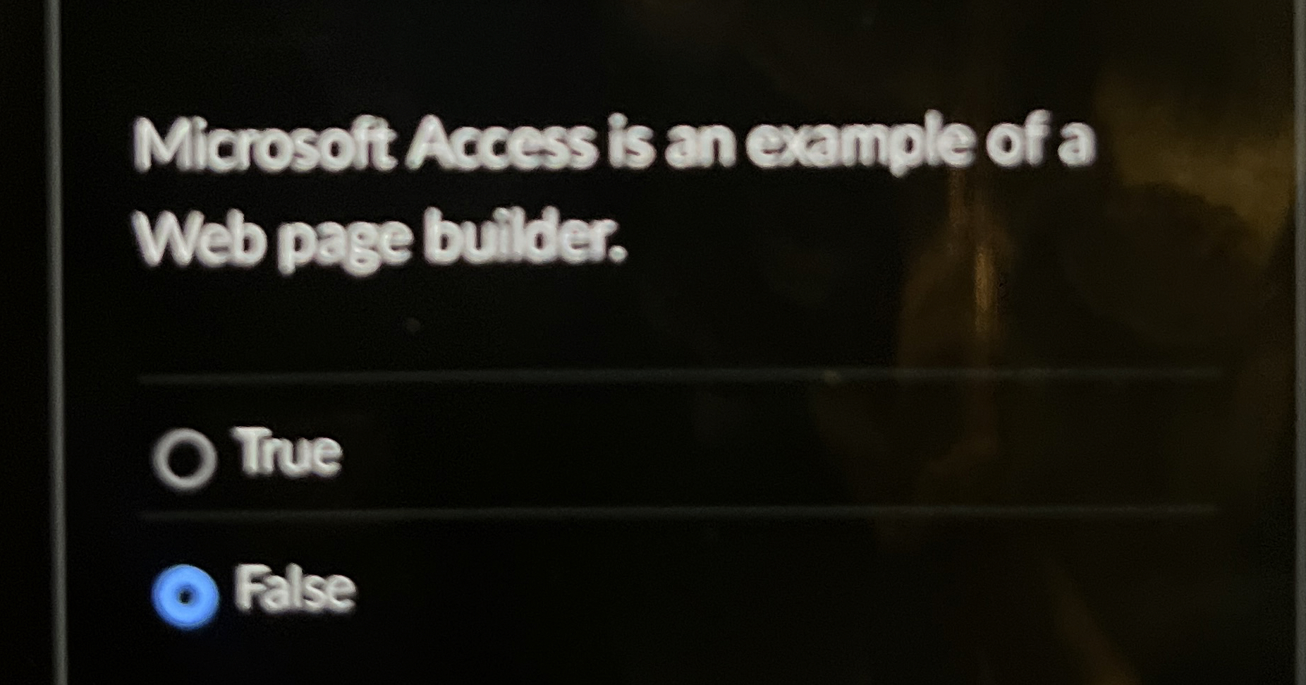 Microsoft Access is an example of a Web pase