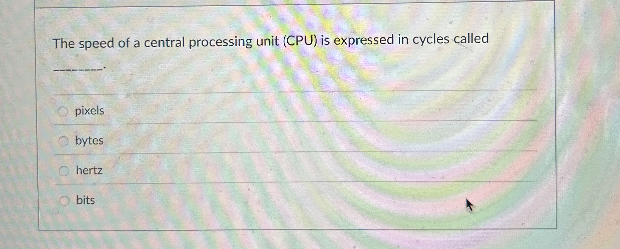 The speed of a central processing unit ( CPU ) is