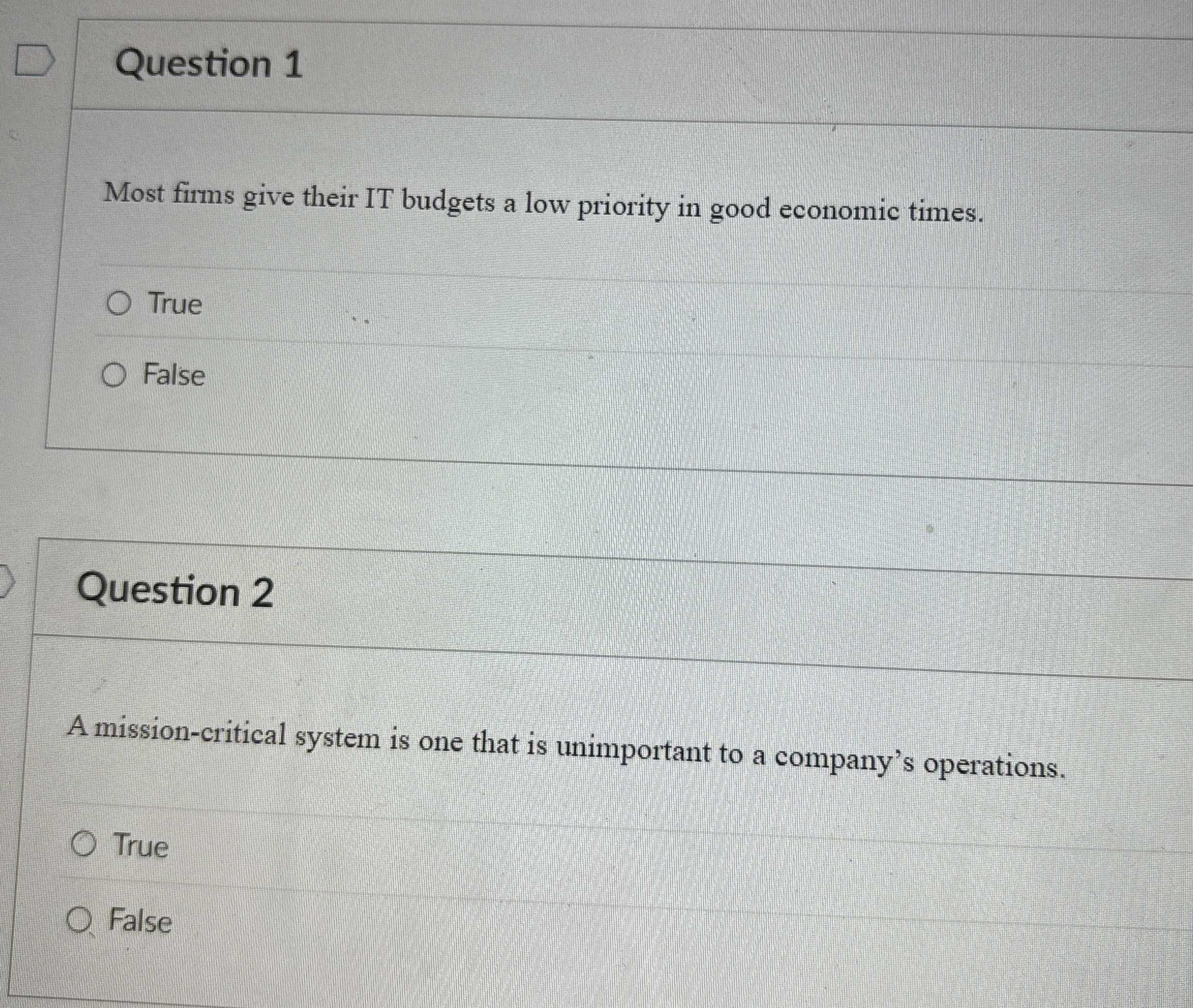 Question 1 Most firms give their IT budgets a low