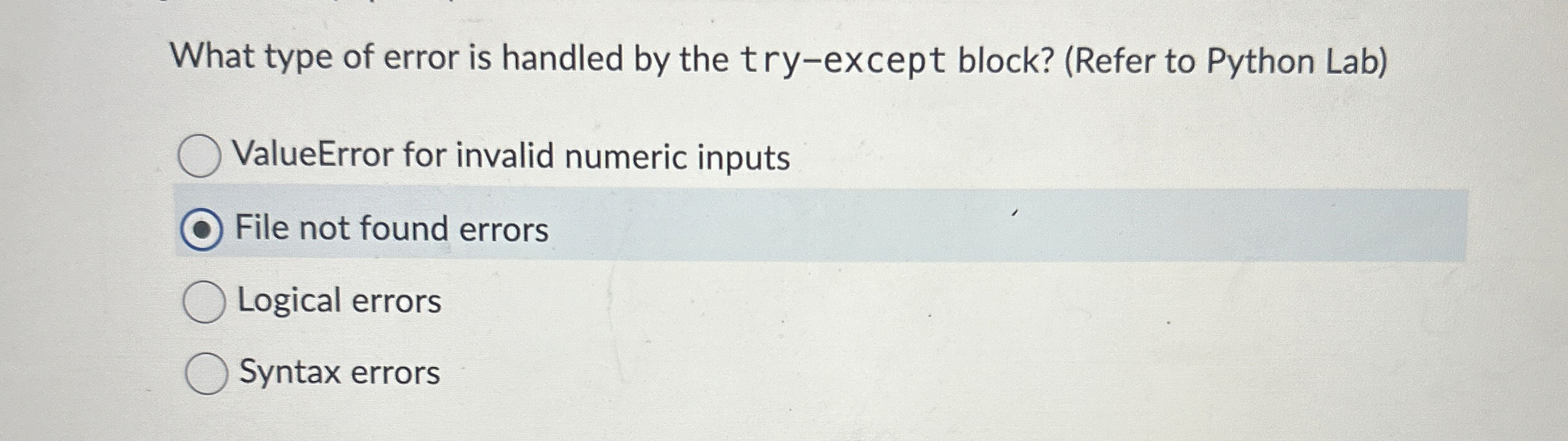 What type of error is handled by the try - except