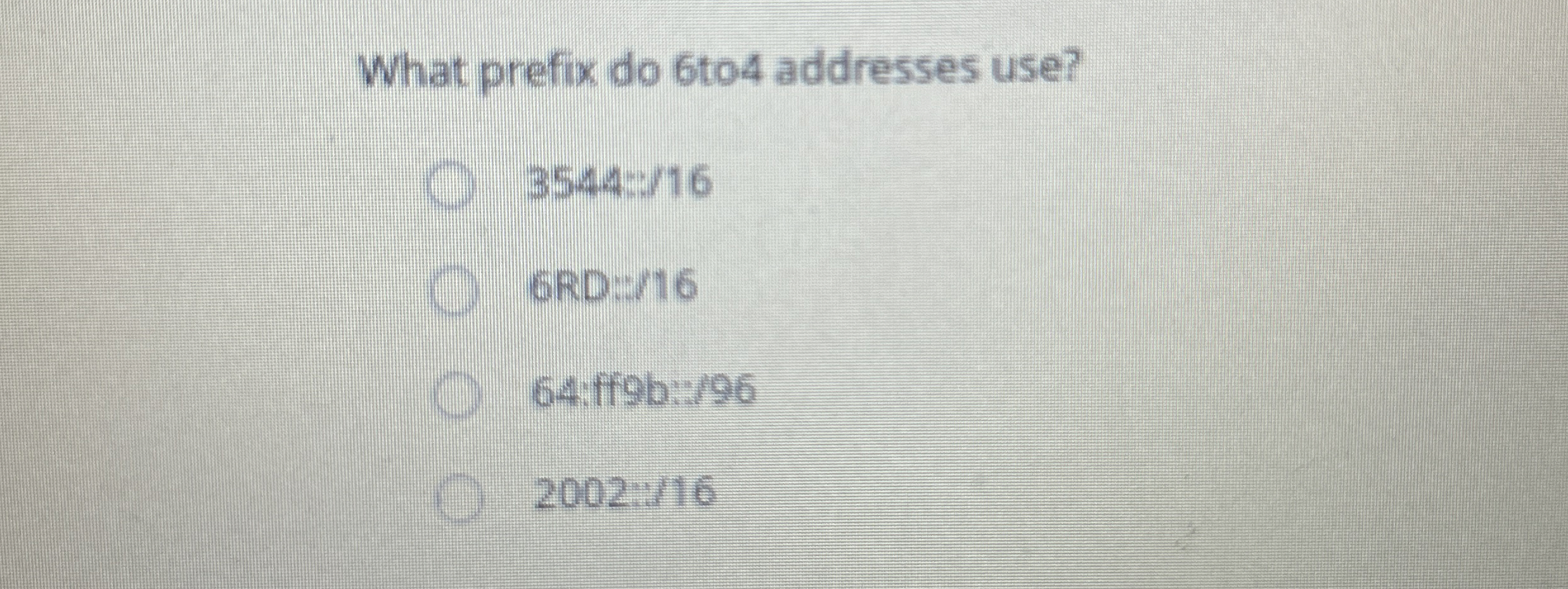 What prefix do 6 to 4 addresses use? 3 5 4 4 : /