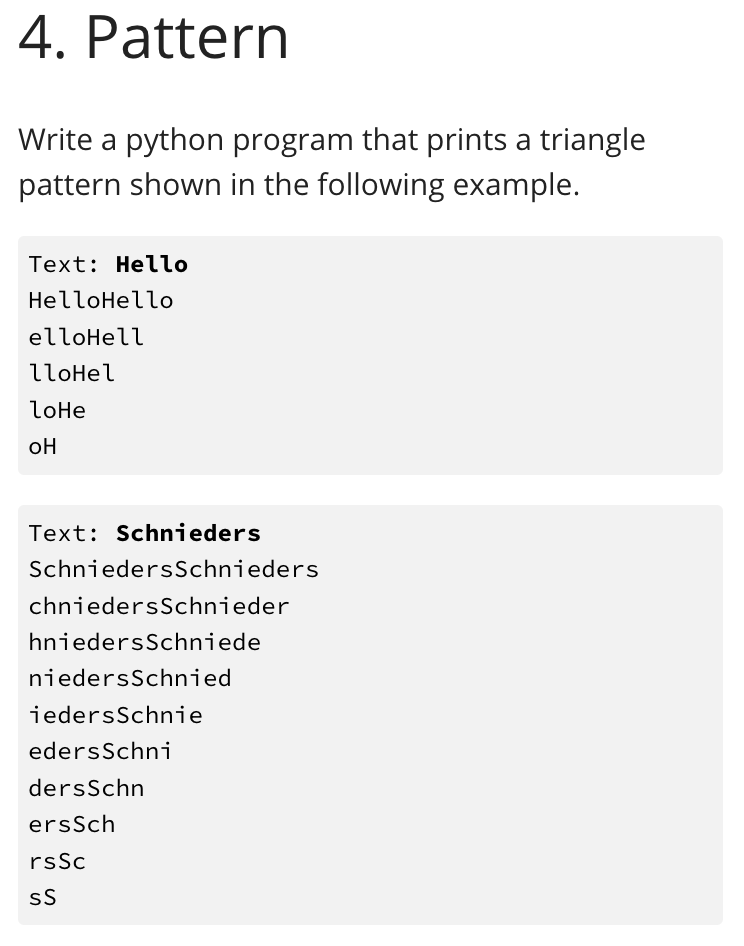 4 . Pattern Write a python program that prints a