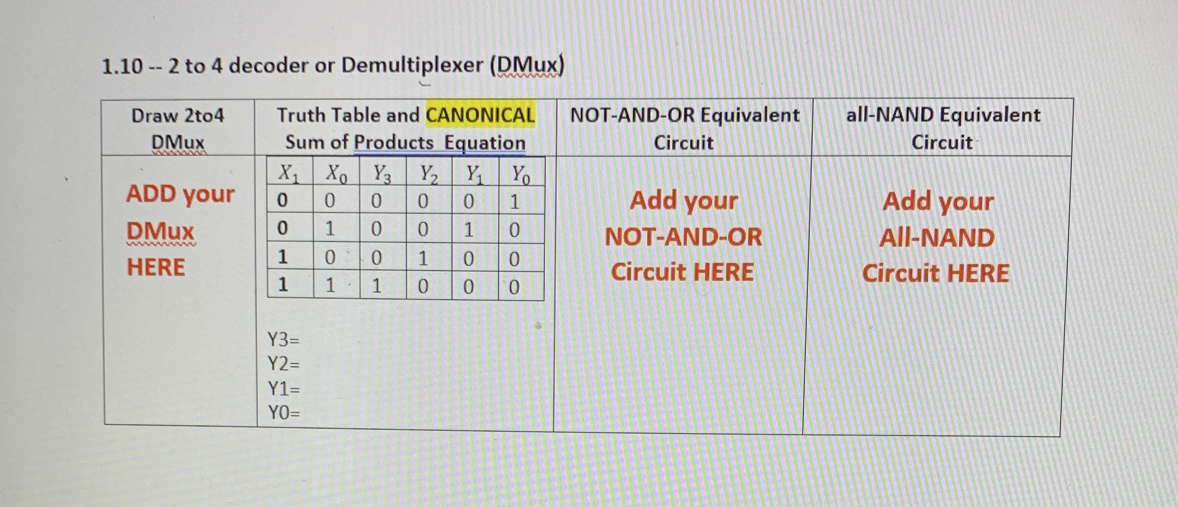 1 . 1 0 - - 2 to 4 decoder or Demultiplexer (