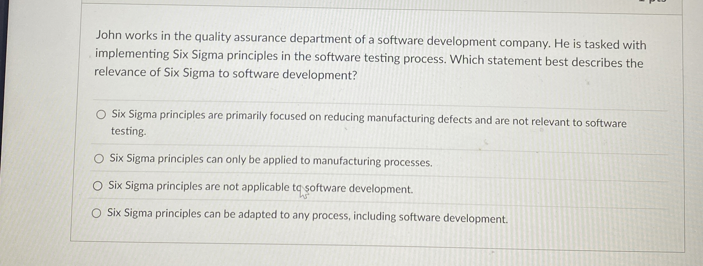 John works in the quality assurance department of