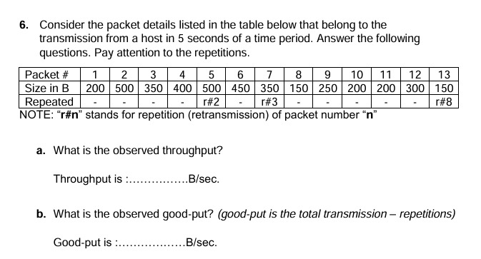 Consider the packet details listed in the table