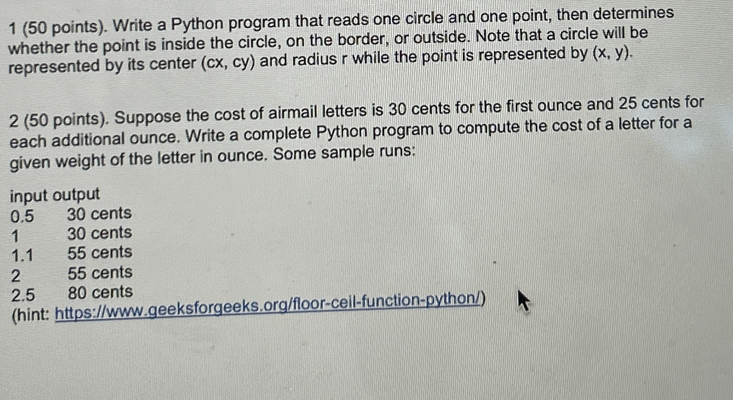 1 ( 5 0 points ) . Write a Python program that