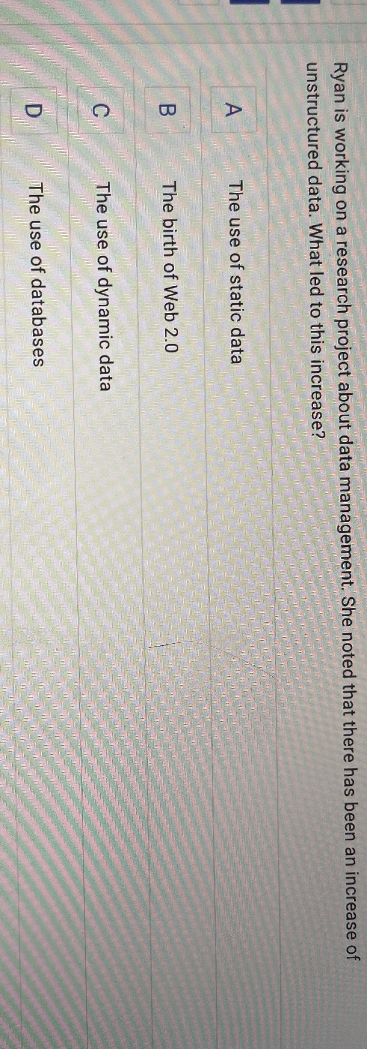 Ryan is working on a research project about data