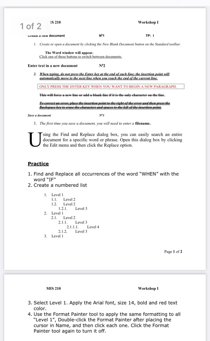 1 of 2 IS 2 1 0 Workshop I wieate a new document
