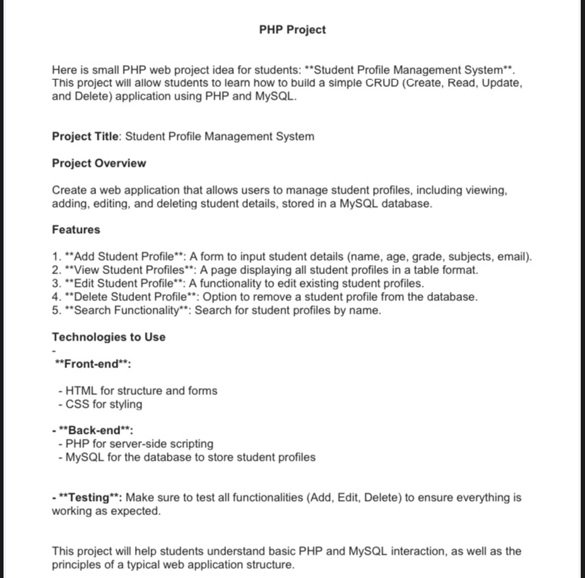 PHP Project Here is small PHP web project idea