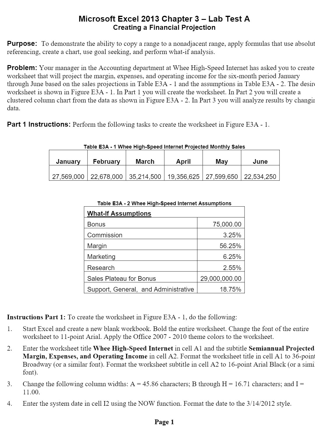 Microsoft Excel 2013 Chapter 3 Lab Test A