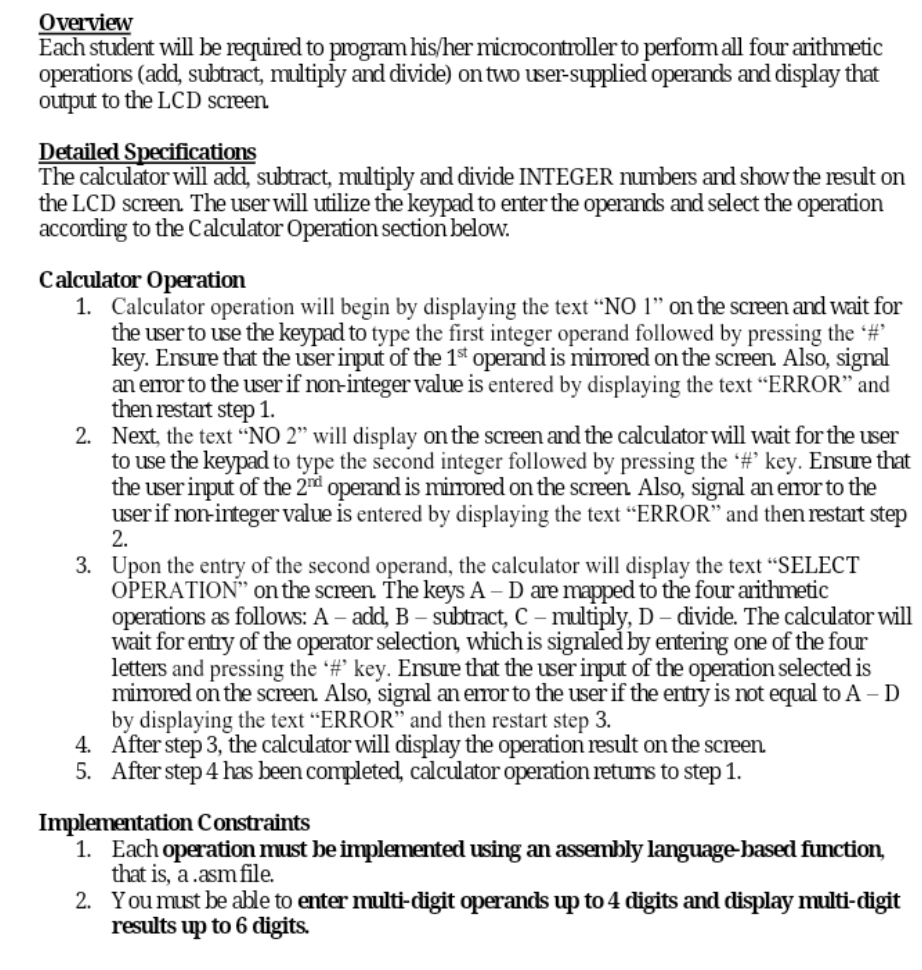 Overview Each student will be required to program