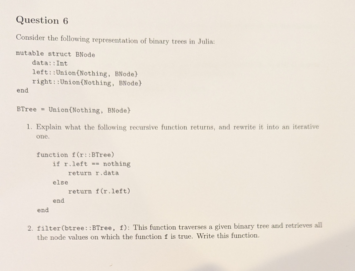 Question 6 Consider the following representation