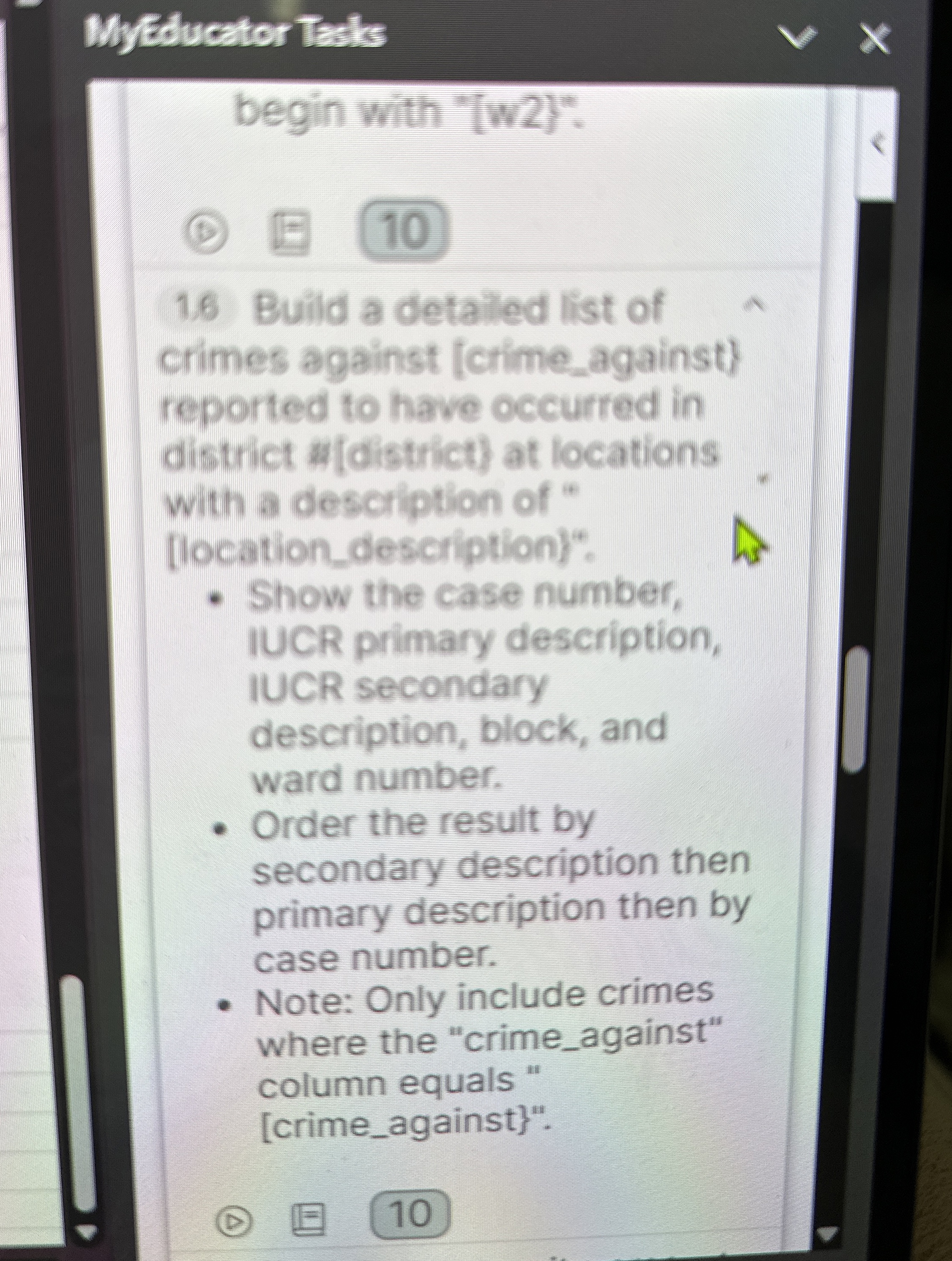 MyEducator Tasks begin with " [ w 2 ] " . 1 0 1 .