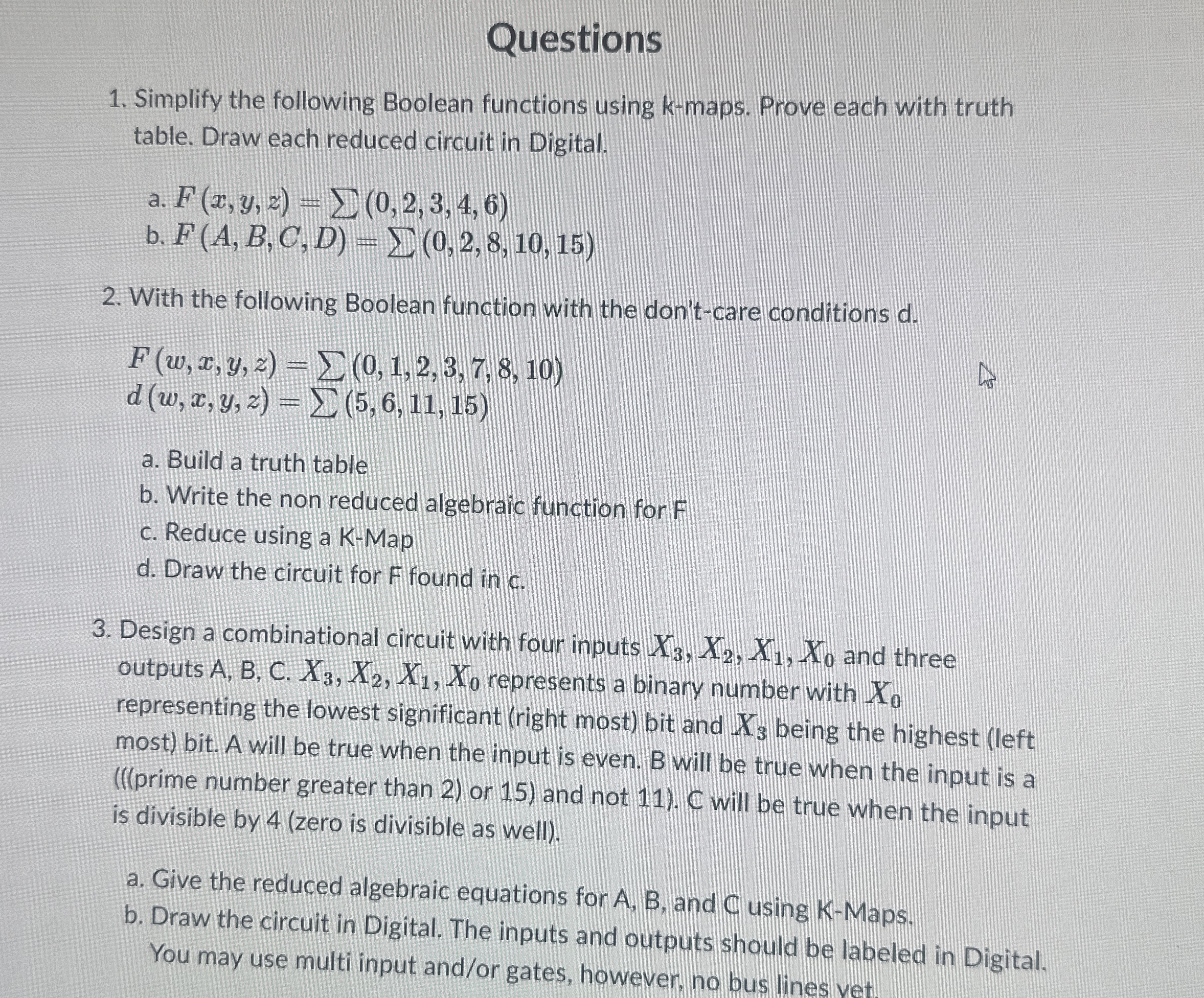 Questions Simplify the following Boolean