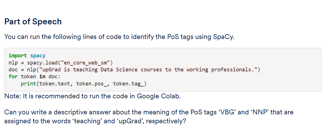 Part of Speech You can run the following lines of