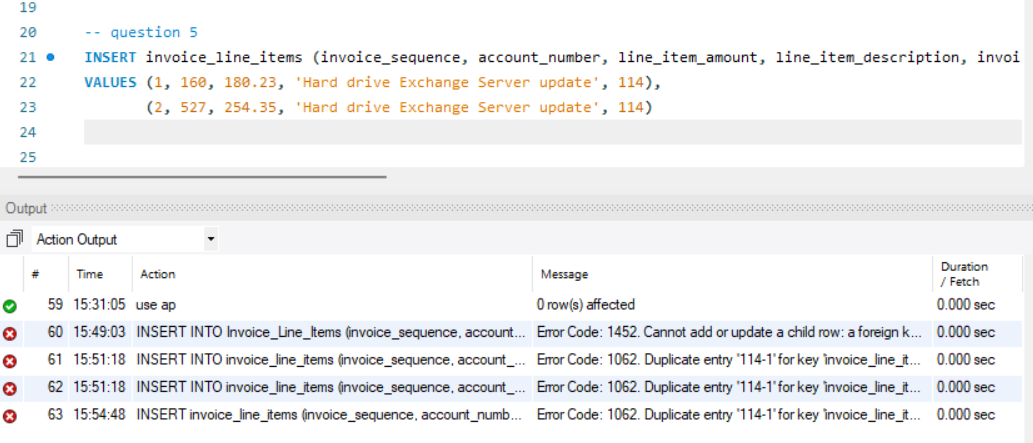 Write an INSERT statement that adds these rows to