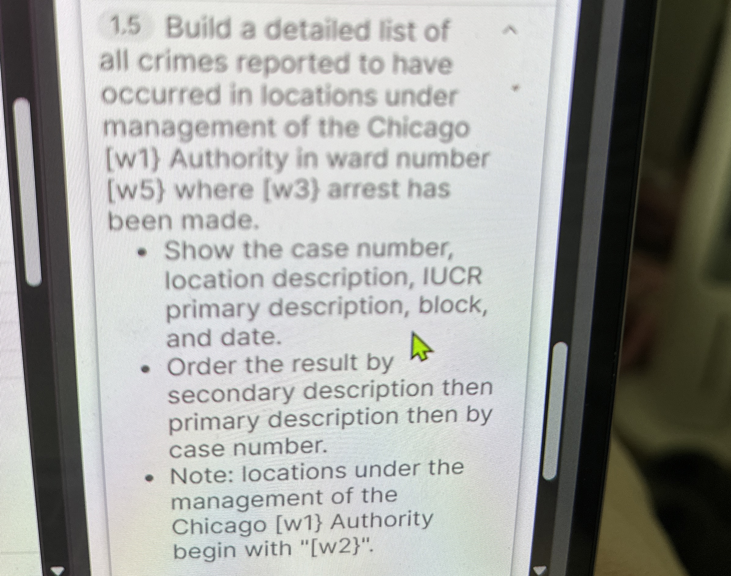 1 . 5 Build a detailed list of all crimes
