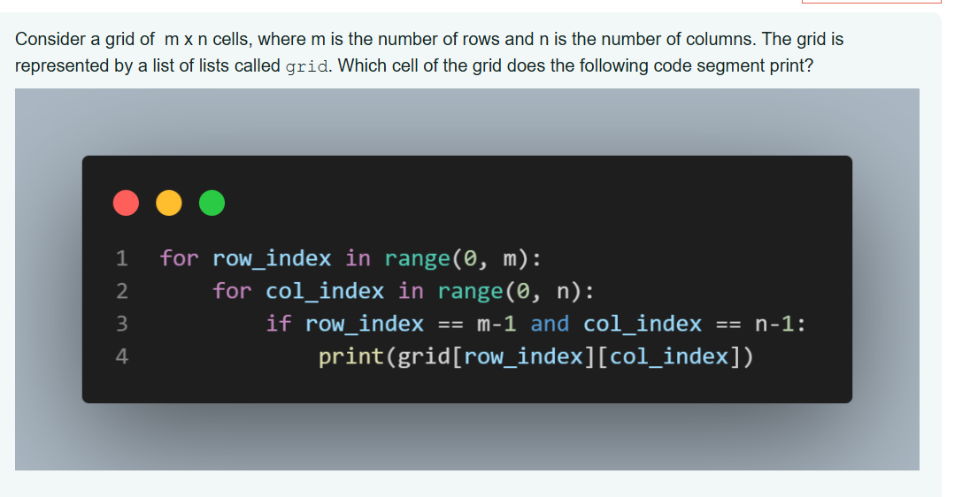 Consider a grid of \ ( \ mathrm { m } \ times \
