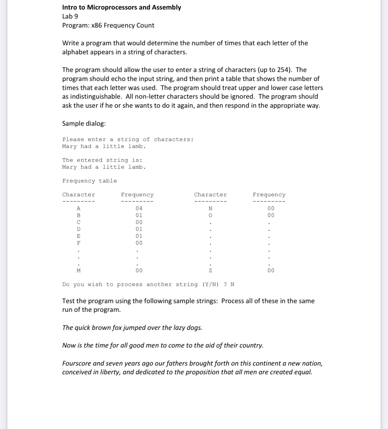 Intro to Microprocessors and Assembly Lab 9