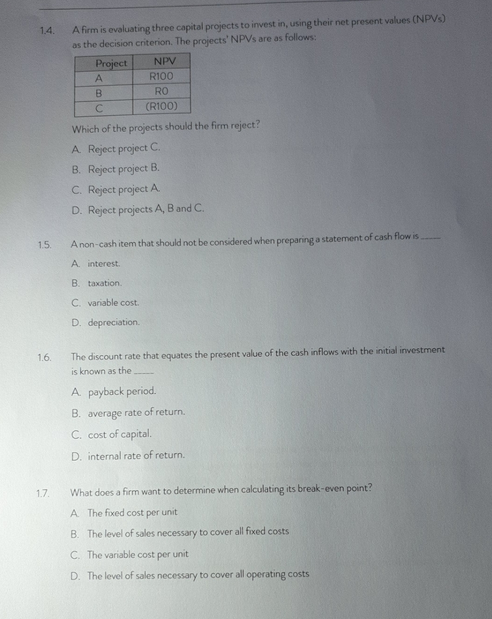 Please help 1.4. A firm is evaluating three