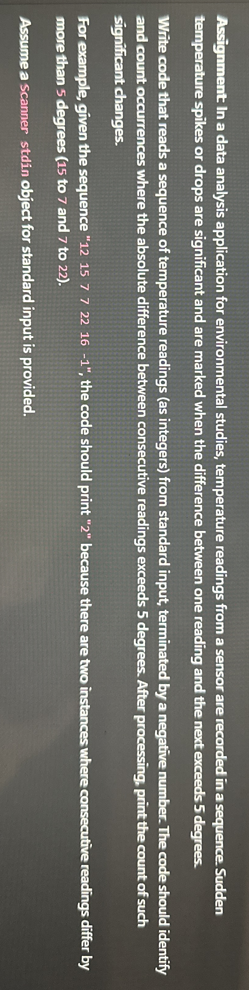 Assignment In a data analysis application for