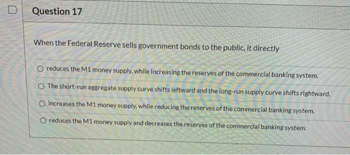 Question 14 (5 points) The commercial banking