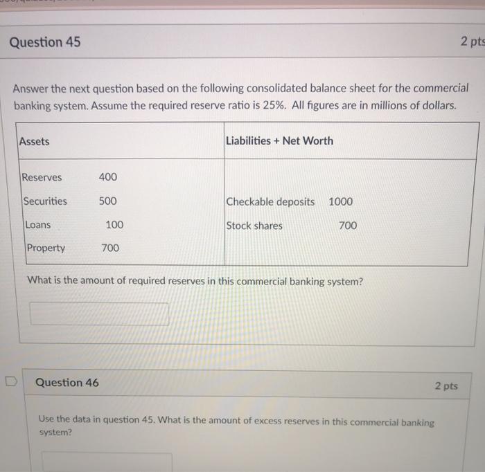 Question 14 (5 points) The commercial banking