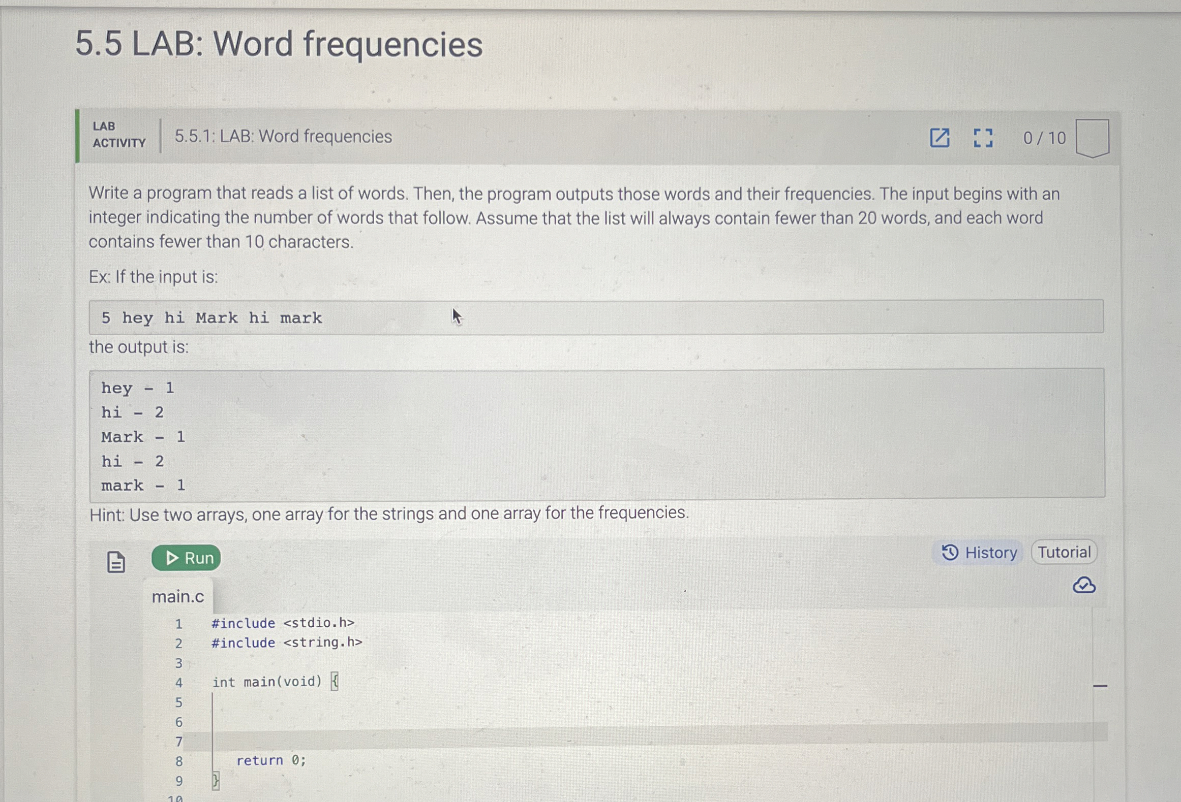 5 . 5 . 1 : LAB: Word frequencies Write a program