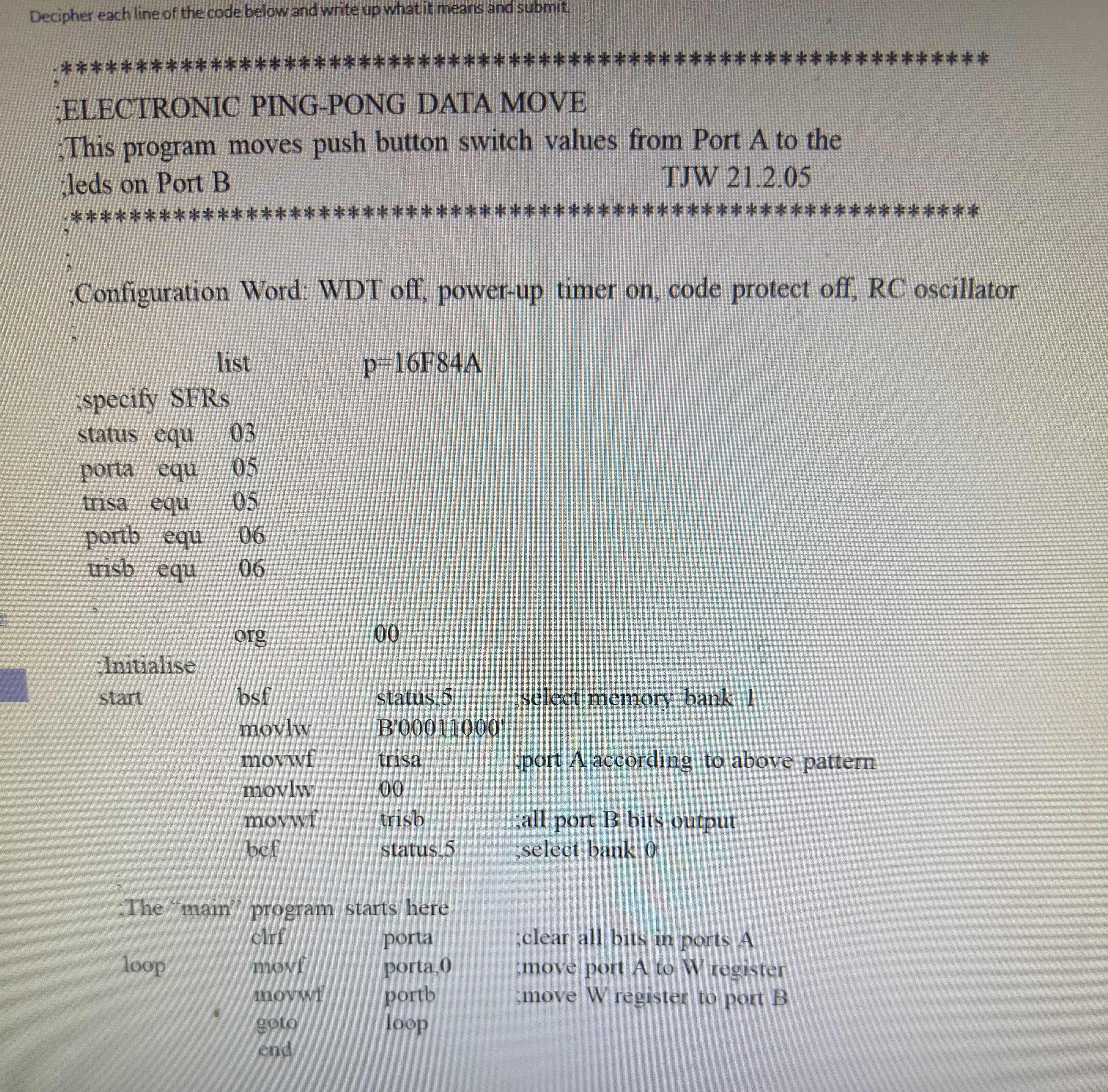 Decipher each line or the code below and write up