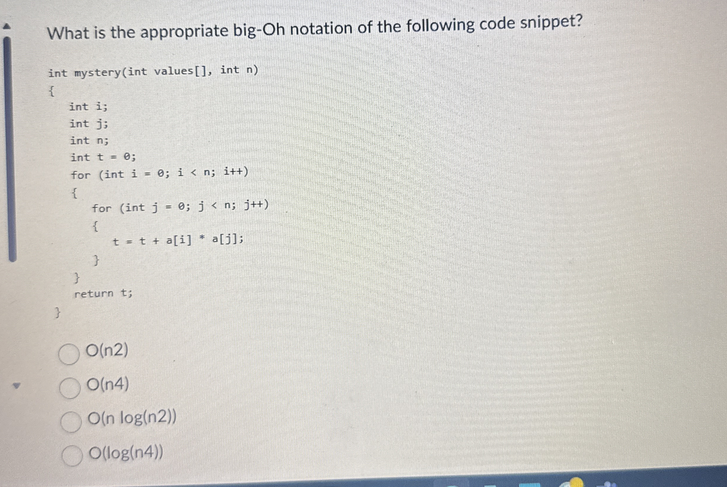 What is the appropriate big - Oh notation of the