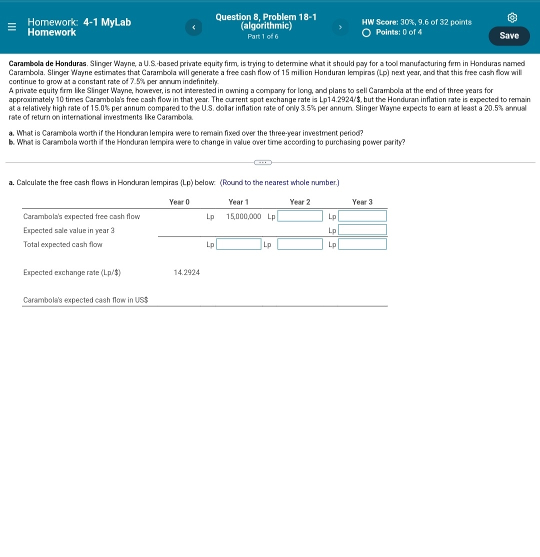 parts 1 through 6 Question 8, Problem 18-1 E