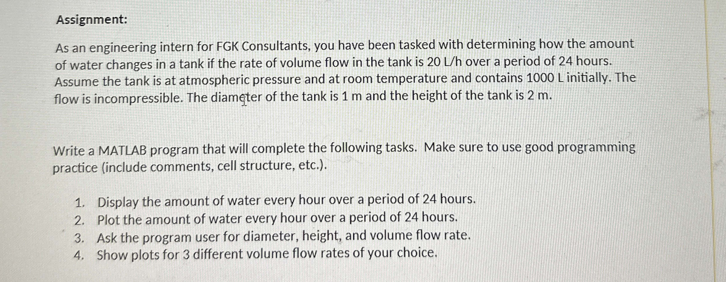 Assignment: As an engineering intern for FGK