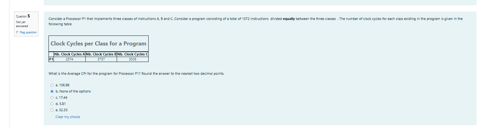 following table Clock Cycles per Class for a