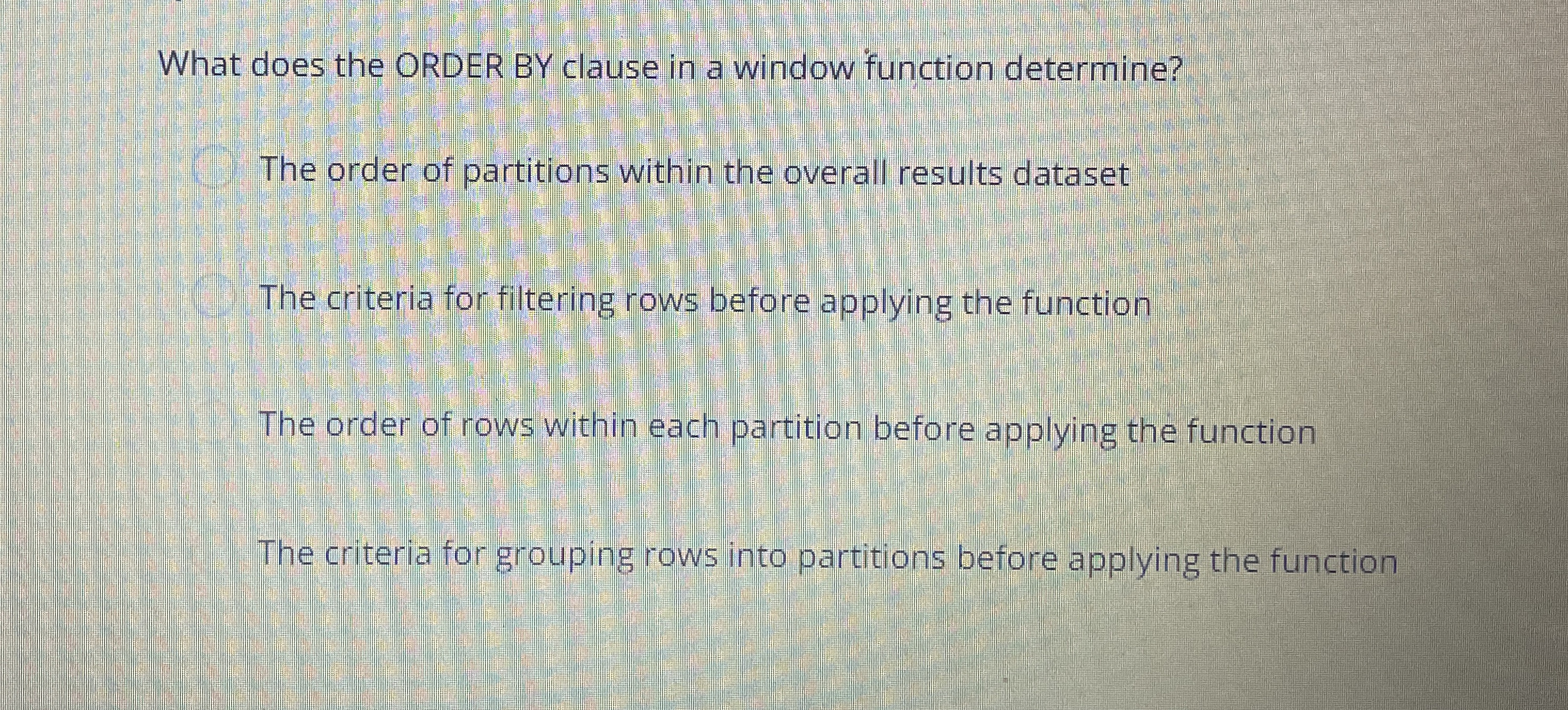 What does the ORDER BY clause in a window