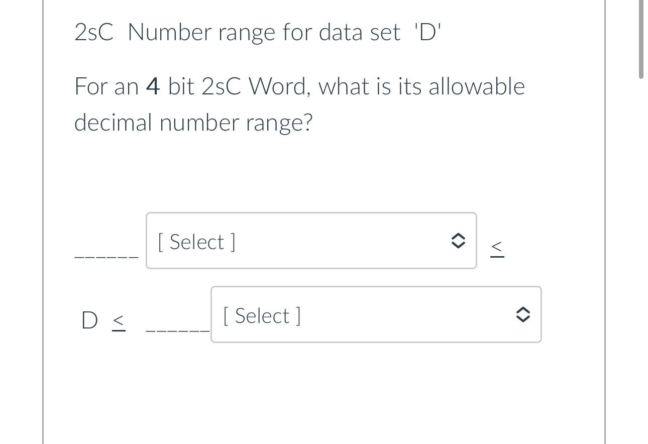 2 sC Number range for data set ' D ' For an 4 bit