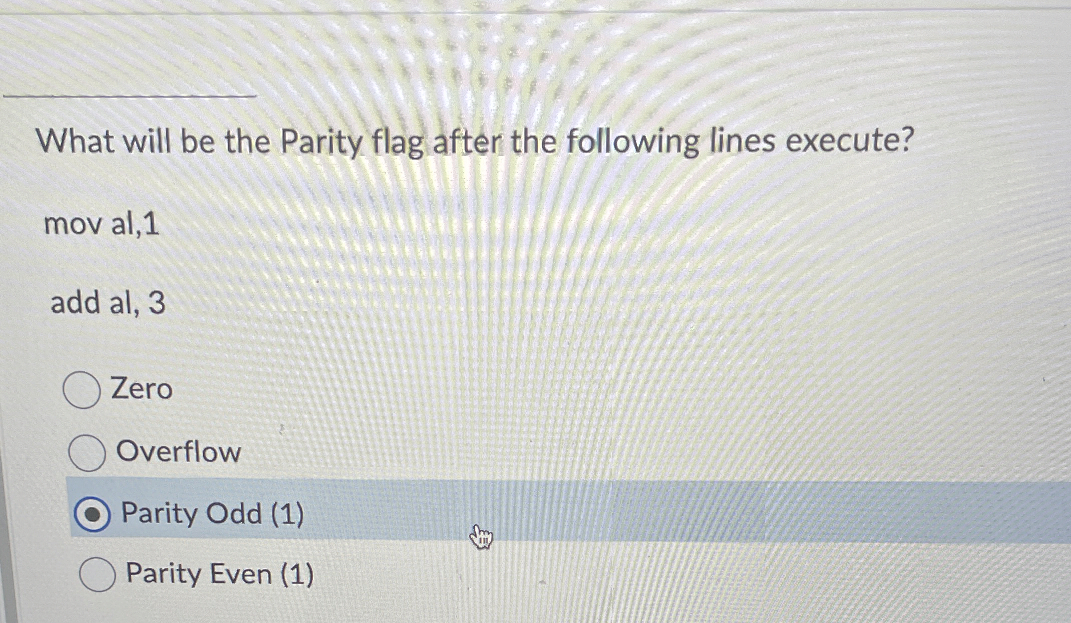 What will be the Parity flag after the following