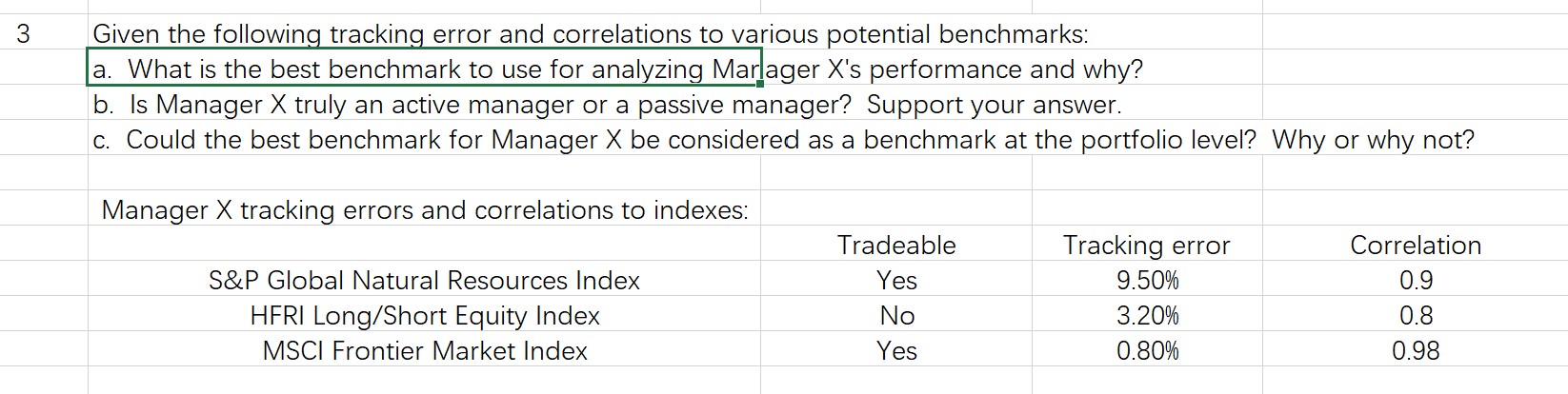 3 Given the following tracking error and