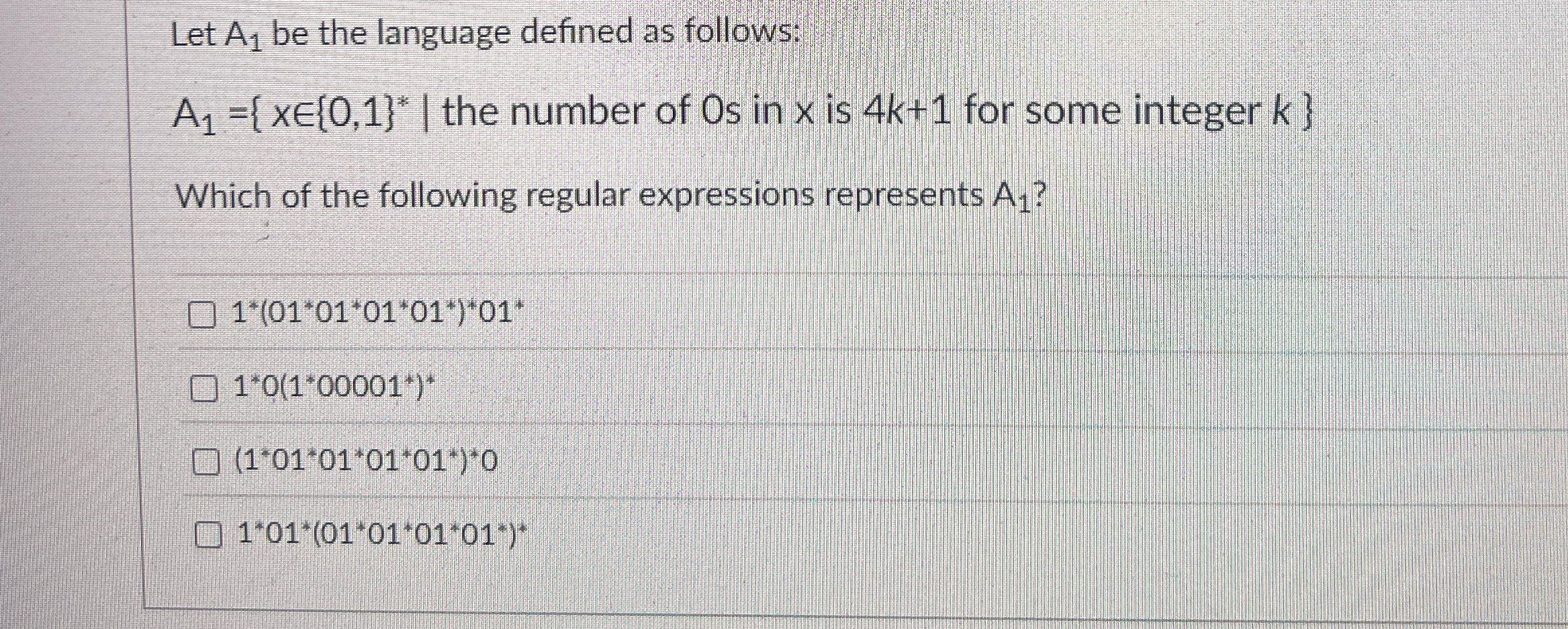Let A 1 be the language defined as follows: | ) :