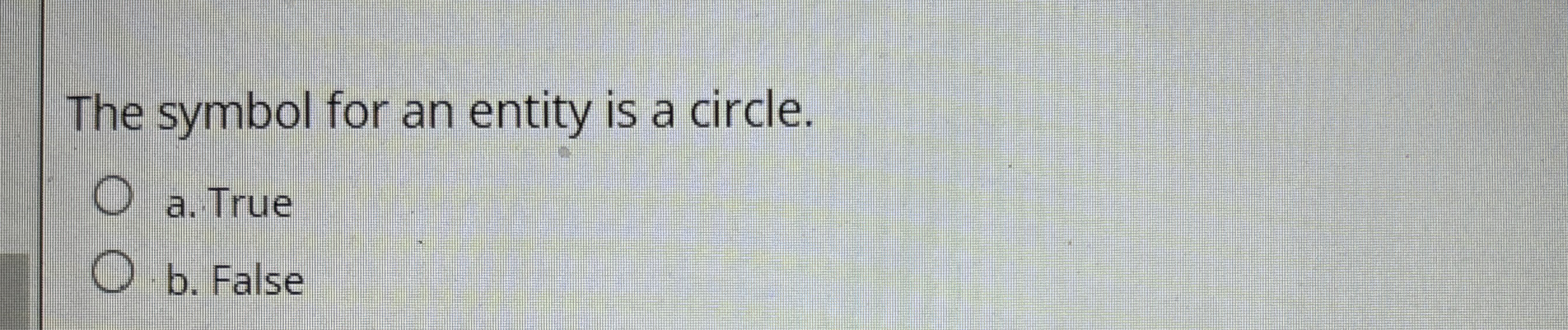 The symbol for an entity is a circle. a . True b