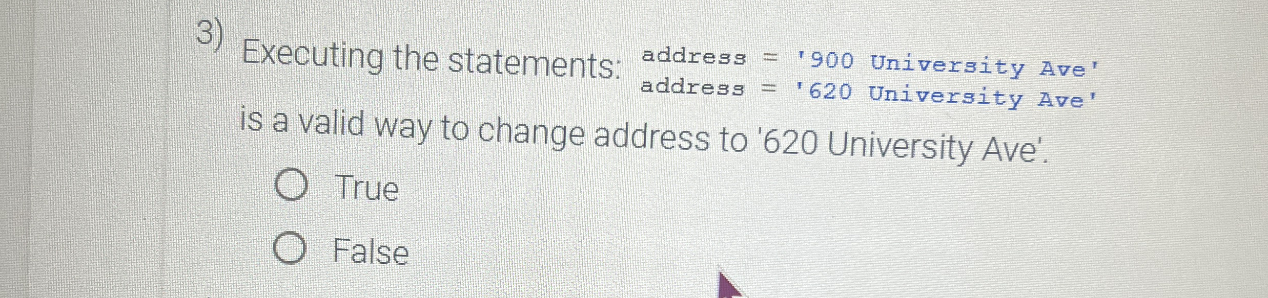 Executing the Statements: ? a d d r e s s = ' 9 0
