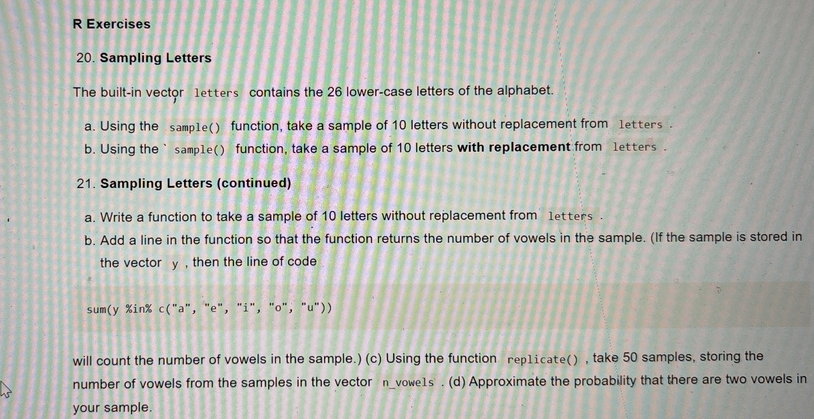 R Exercises Sampling Letters The built - in