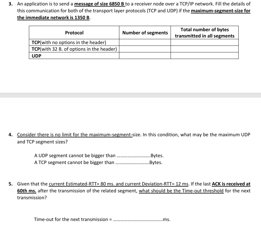 3 ) An application is to send a message of size 6