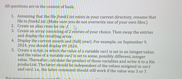 All questions are in the context of bash.
