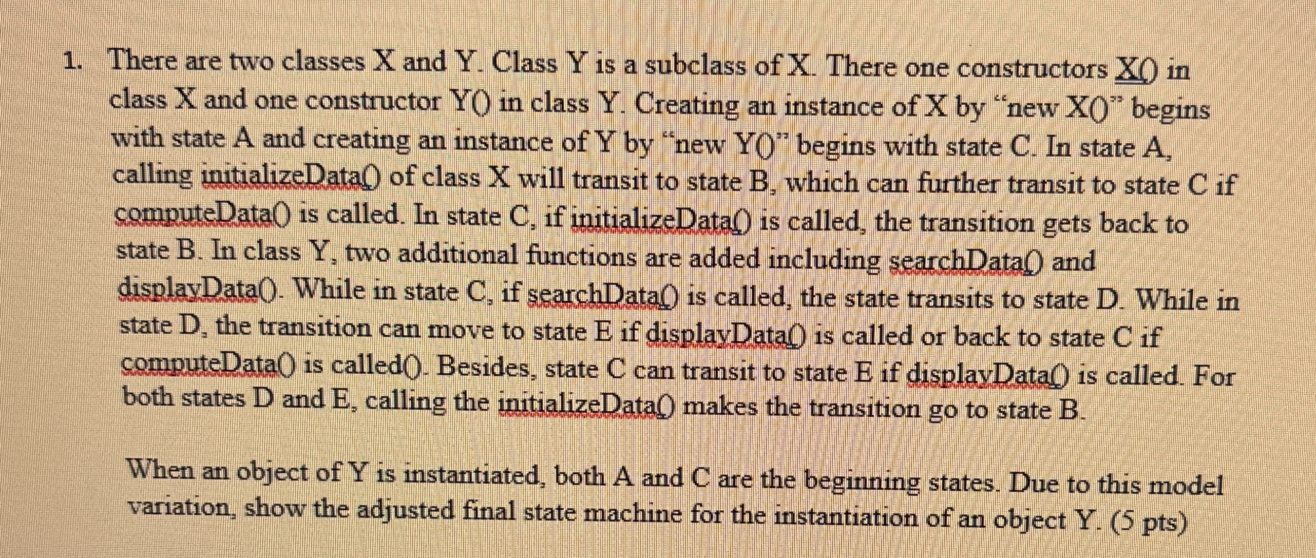 There are two classes x and Y . Class Y is a