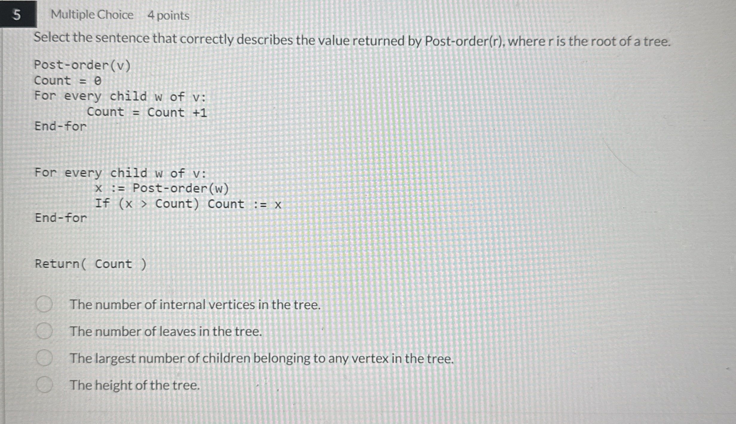 5 Multiple Choice 4 points Select the sentence
